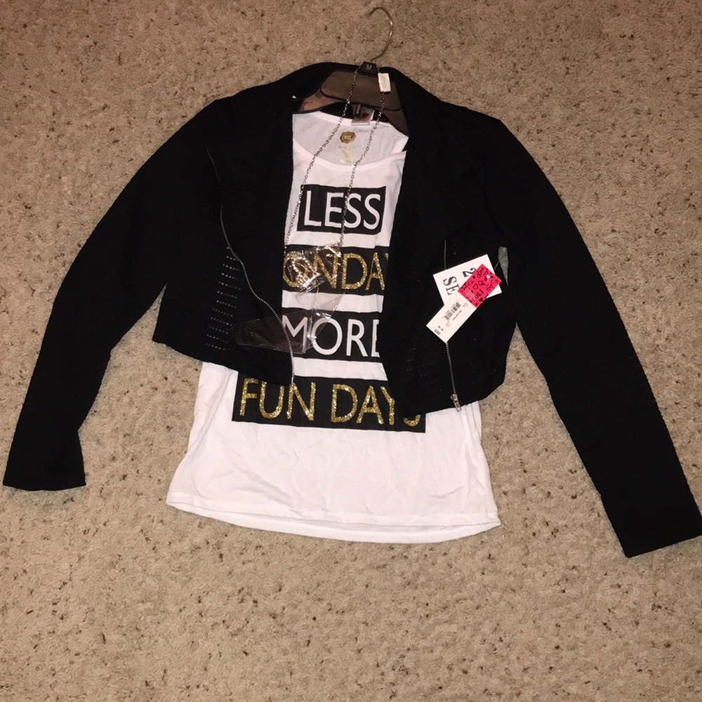 Girls sleeveless shirt, necklace, jacket, size XL